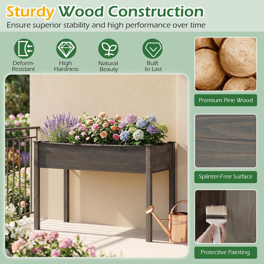 Giantex Solid Pine Wood Planter Box w/Legs