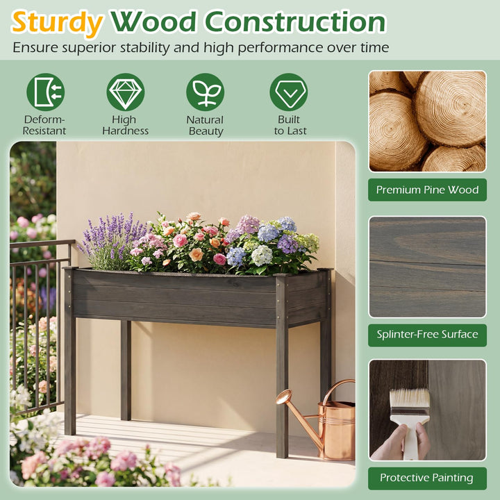 Giantex Solid Pine Wood Planter Box w/Legs
