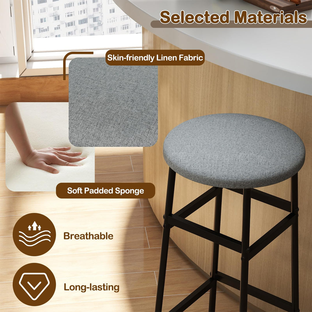 Giantex 29 Inch Bar Stools Set of 2/4 Upholstered Round Backless Bar Height Chairs with Sturdy Metal Frame and Footrest