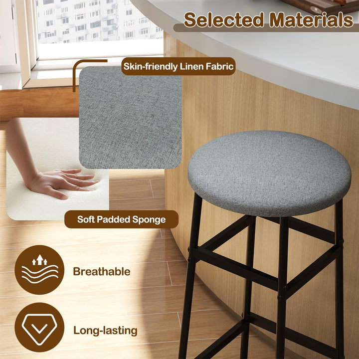 Giantex 29 Inch Bar Stools Set of 2/4 Upholstered Round Backless Bar Height Chairs with Sturdy Metal Frame and Footrest