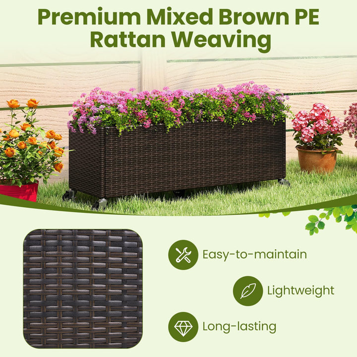 Giantex 38”x12”x14" Wicker Raised Garden Bed with Wheels