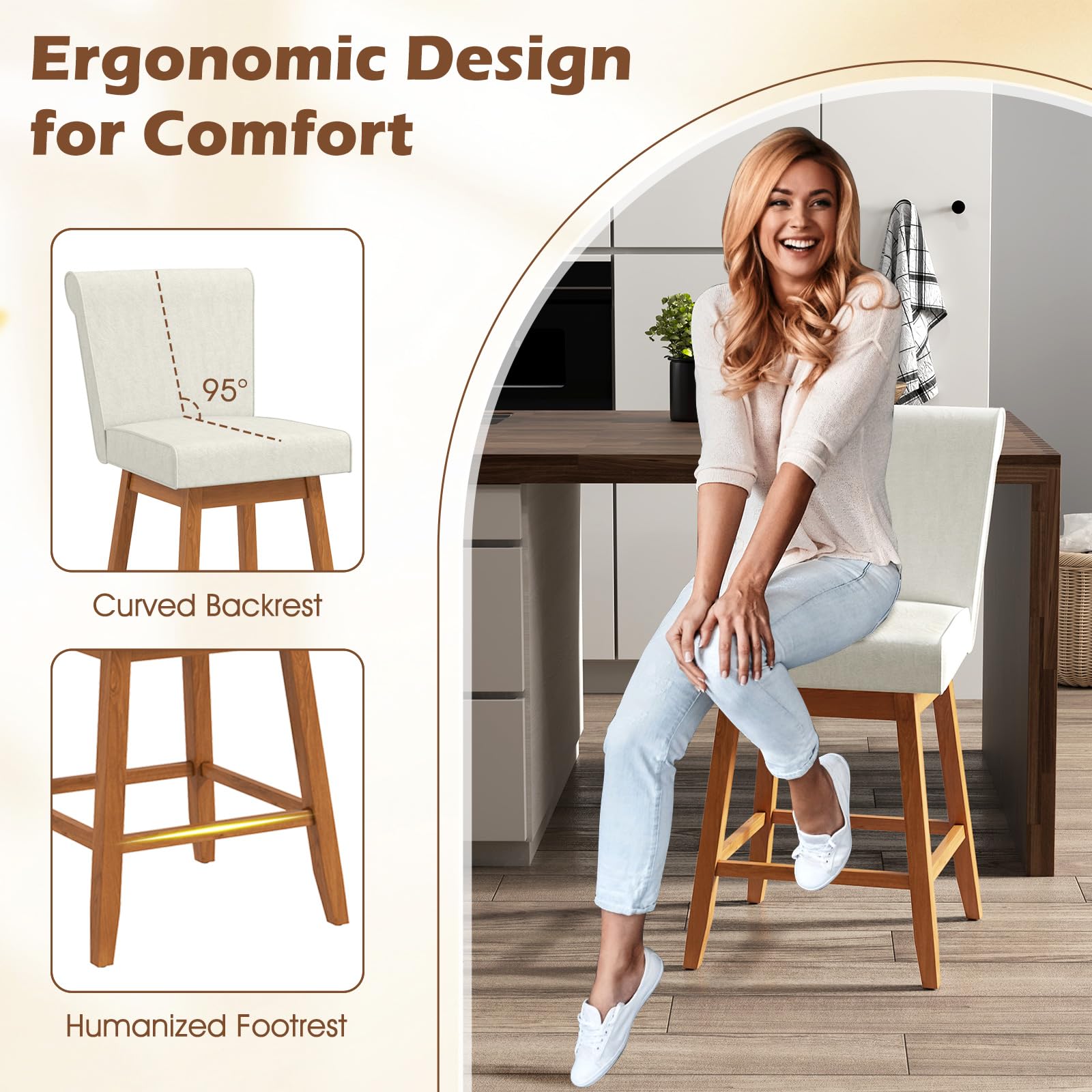 Giantex Modern Upholstered Bar Stools Set