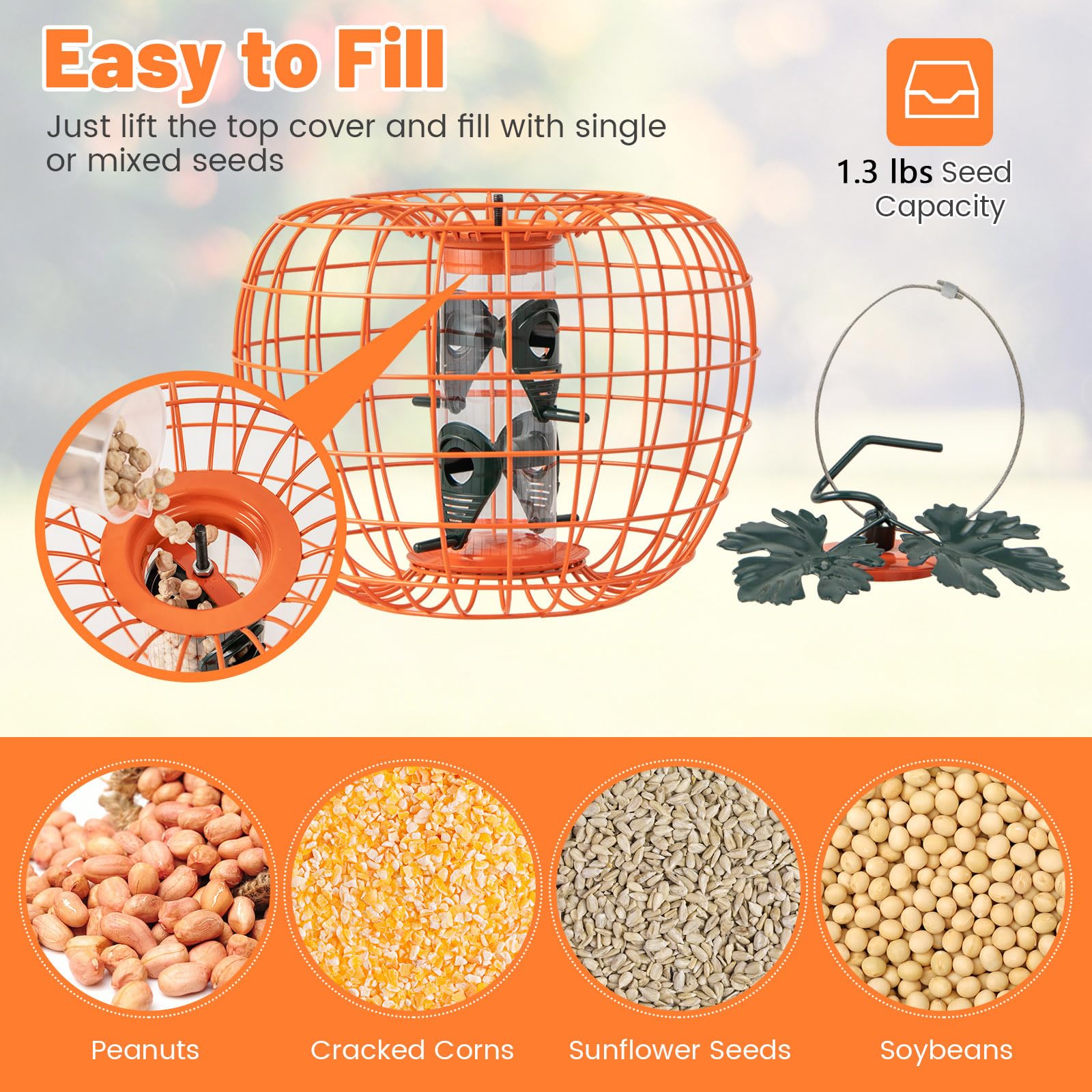 Giantex Bird Feeder, Hanging Wild Bird Feeders, Squirrel Proof Metal Frame, 4 Ports, 360° Feeding