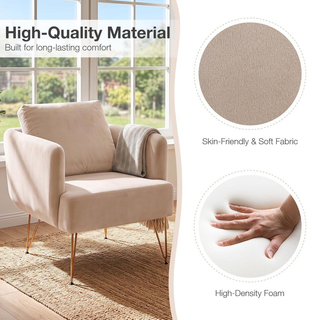 GIANTEX Modern Upholstered Arm Chair w/Golden Metal Legs &amp; Back Cushion (1/2)