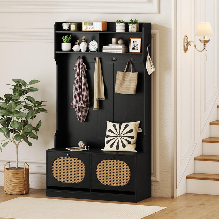 Giantex 4-In-1 Hall Tree Entryway Bench with Coat Rack & Flip Drawers