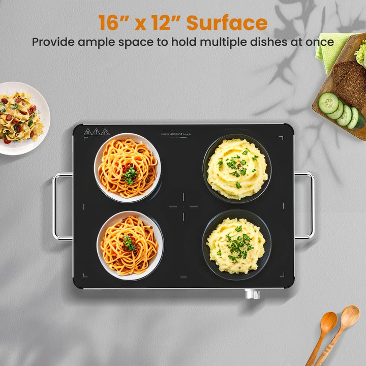 Giantex Electric Warming Tray 16'' x 12'' - Tempered Glass Buffet Server & Food Warmer