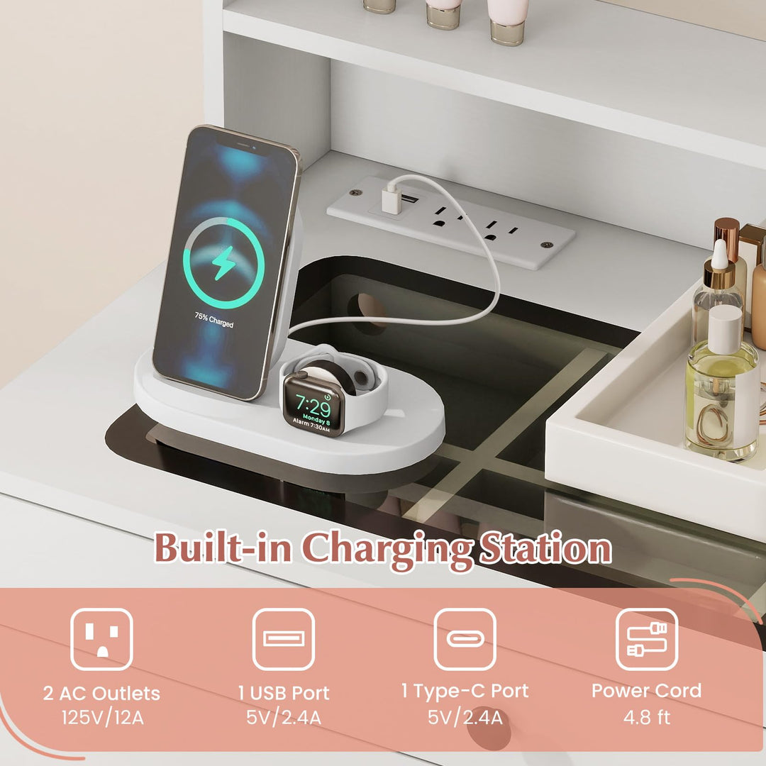 CHARMAID Compact Vanity Desk with Lighted Mirror