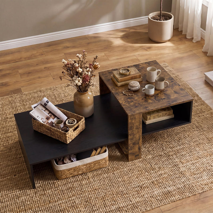 Giantex 2-Tier Coffee Table | Modern Irregular Center Table with Open Storage Shelf