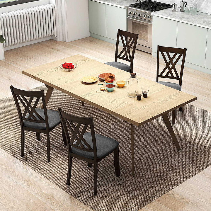 Giantex Linen Fabric Upholstered Wooden Dining Chair Set of 2/4 with Rubber Wood Frame for Dining Room