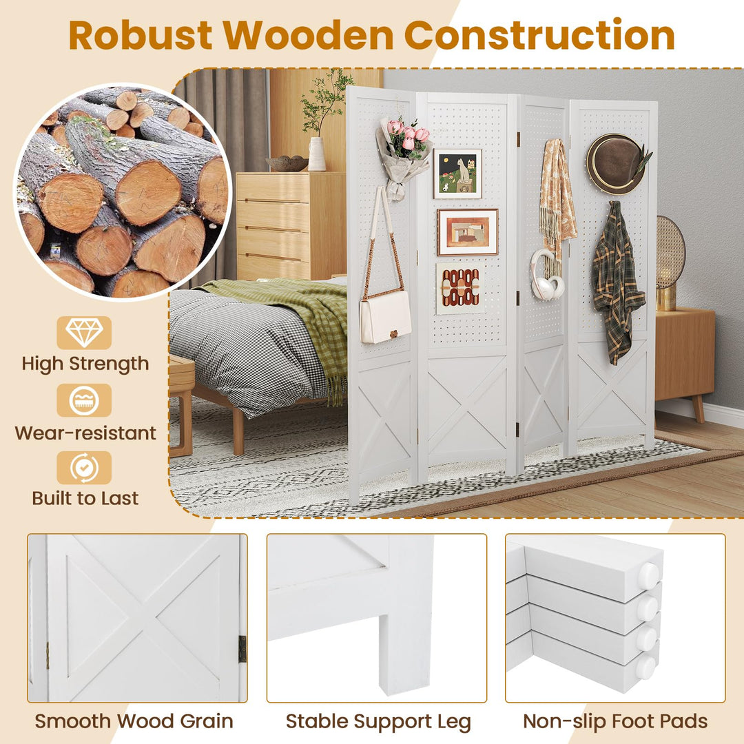 Giantex 4 Panel Pegboard Room Divider for Room Separation