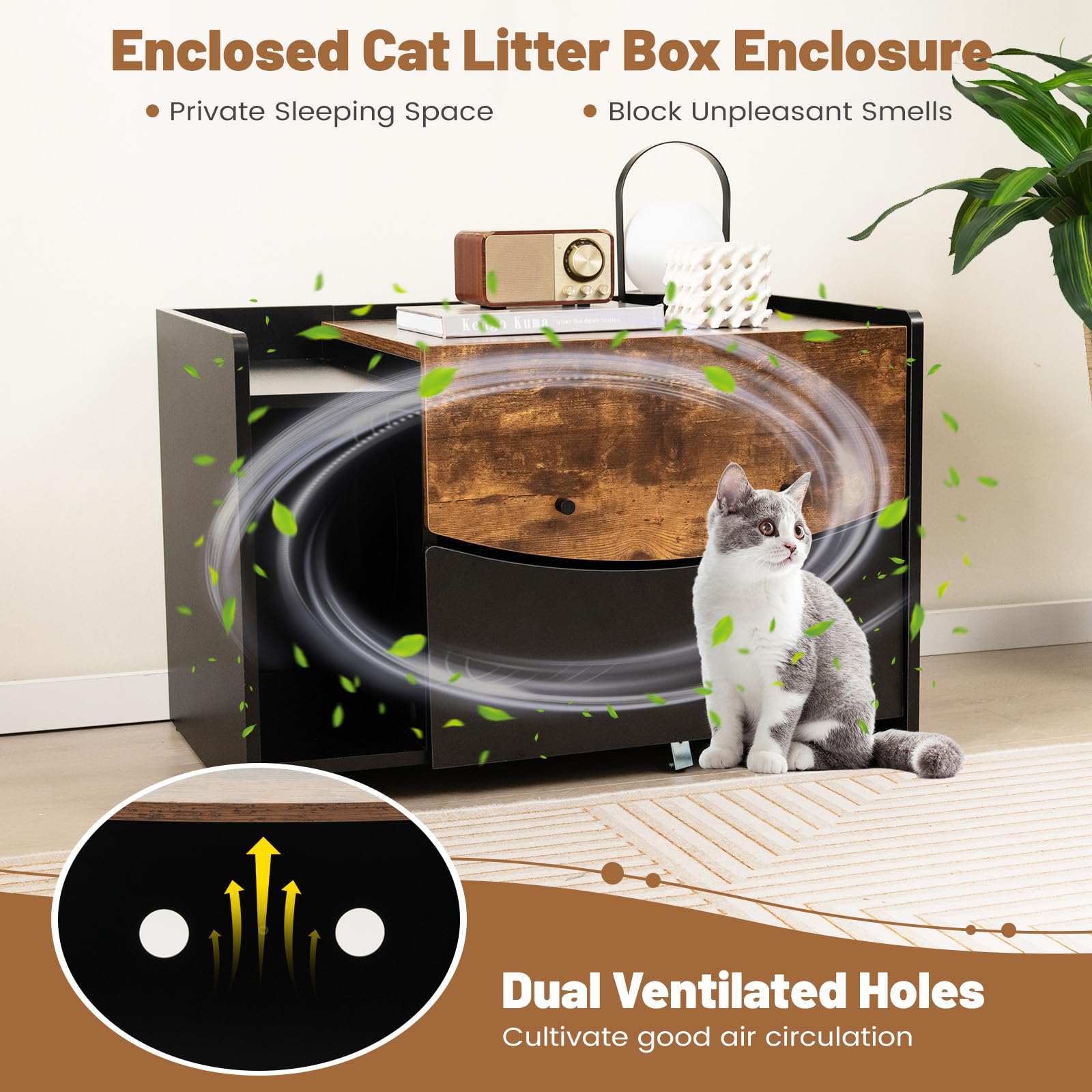 Giantex Cat Litter Box Enclosure - Hidden Cat Washroom Furniture with Rolling Pull-Out Drawer