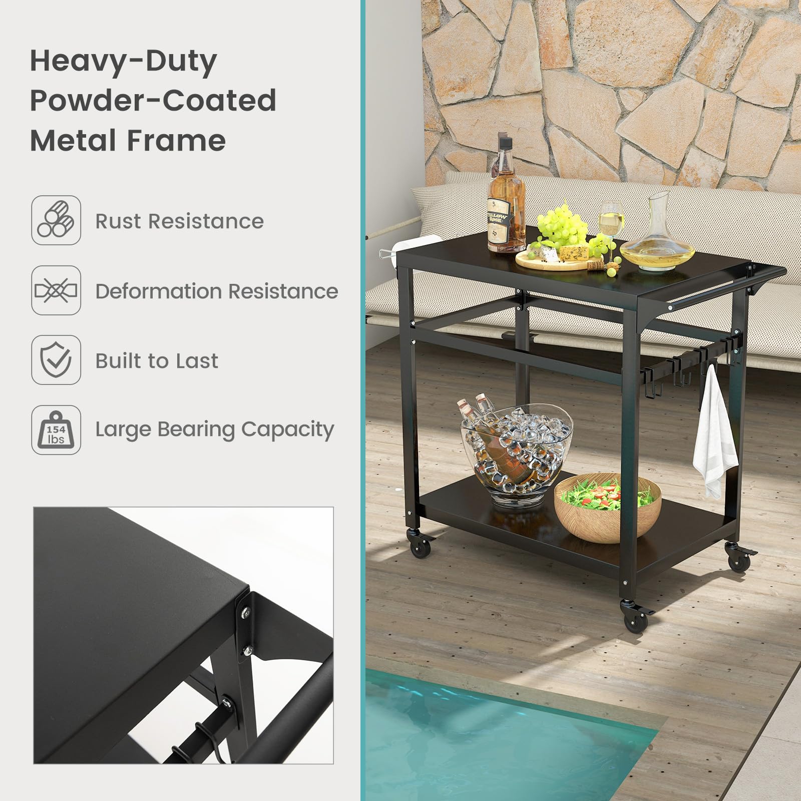 Giantex Outdoor Grill Cart - Pizza Oven Stand Table with Lockable Wheels
