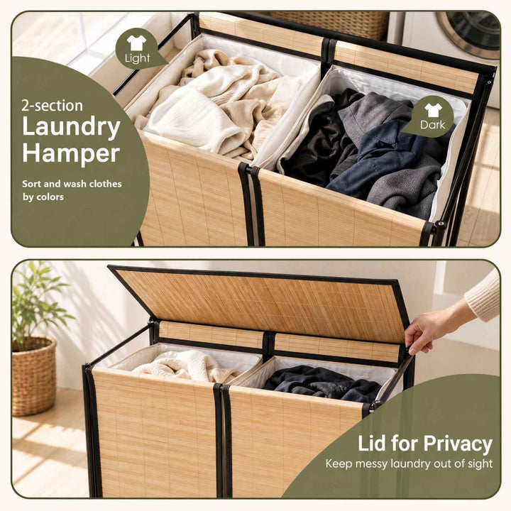 Giantex 2-Section Laundry Hamper with Lid for Bathroom