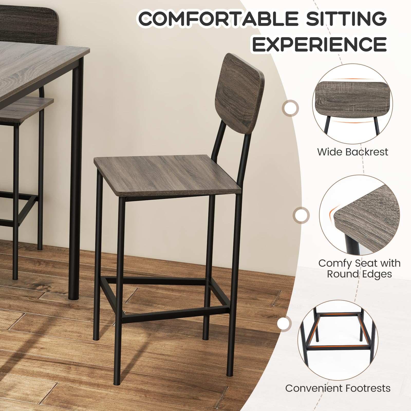 Giantex 5-Piece Dining Table Set W/Counter Height Table & 4 Bar Stools