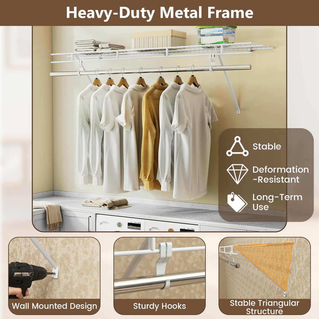 Giantex 4 ft x 12” Metal Wire Storage Shelf & Clothes Rod Organizer