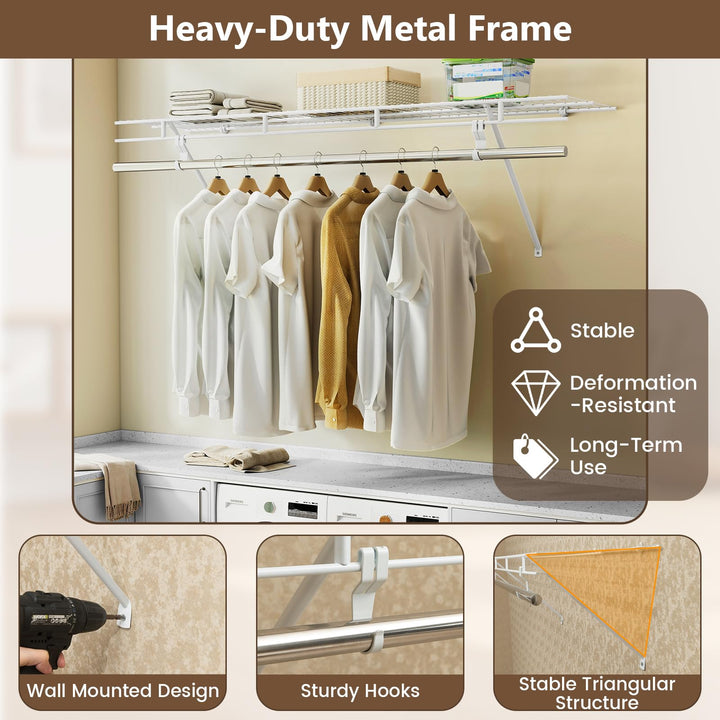 Giantex 4 ft x 12” Metal Wire Storage Shelf & Clothes Rod Organizer
