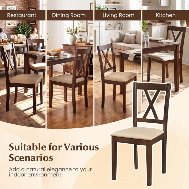 Giantex Upholstered Wooden Dining Chairs Set of 4 with Solid Rubber Wood Frame