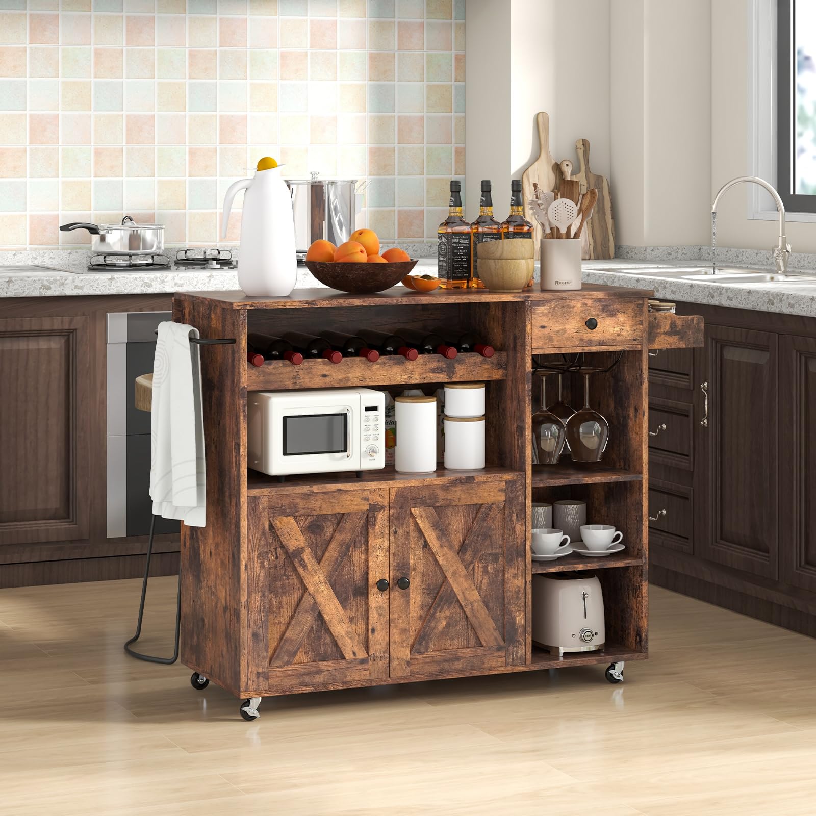 Giantex Kitchen Island with Drop Leaf - Mobile Kitchen Storage Cart with Cabinet