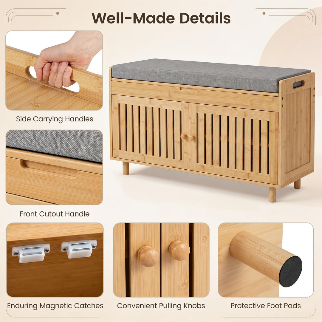 GIANTEX 36" Bamboo Shoe Storage Bench with Lift Top &amp; Cushion
