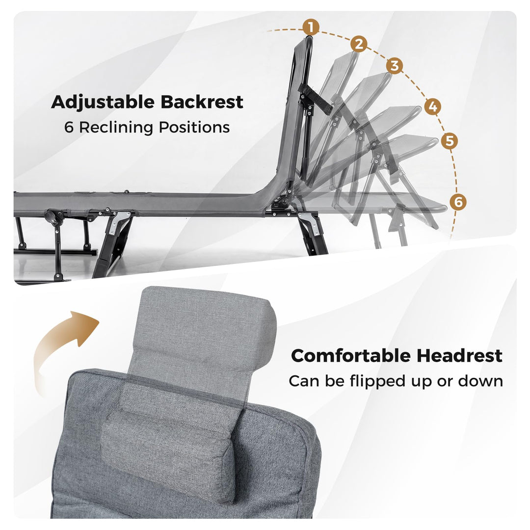 Giantex Folding Patio Lounge Chair with 6-Level Adjustable Backrest
