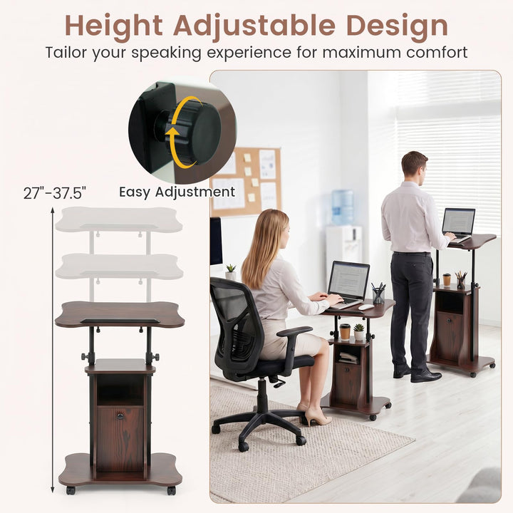 Giantex Mobile Podium Stand | Height Adjustable Laptop Computer Cart w/Tilting Top (1/2)