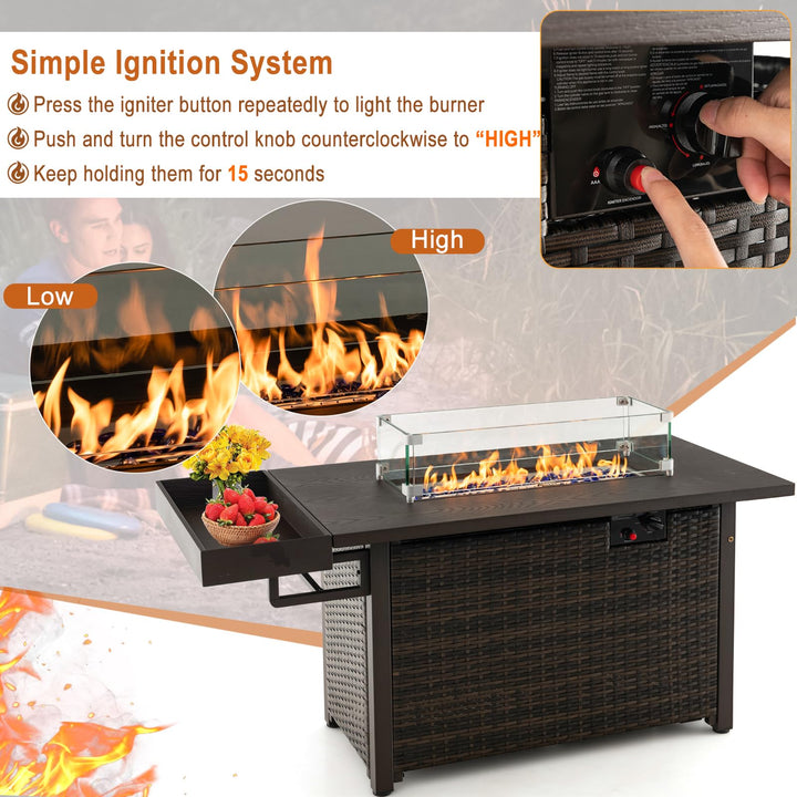 Giantex 52" Outdoor Propane Fire Pit - 50,000 BTU Wicker Patio Gas Fire Table w/Lid