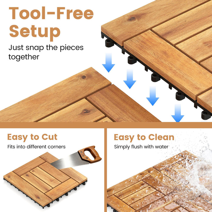 Giantex 12" x 12" Acacia Wood Interlocking Patio Flooring Tiles with Drainage Base