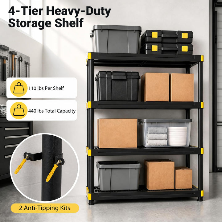 GIANTEX 4-Tier Plastic Storage Shelf with Anti-Tipping Kit &amp; Adjustable Feet
