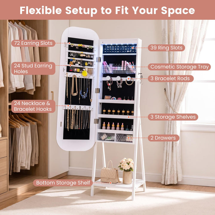CHARMAID 3-in-1 Jewelry Cabinet Standing with Acrylic Drawers &amp; Bottom Shelf