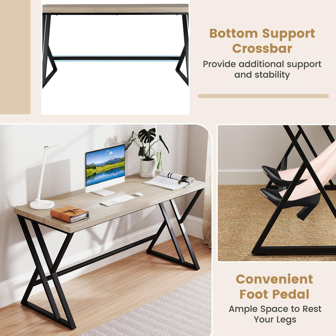Giantex Large Computer Desk 59" Industrial Home Office Desk with Z-Shaped Metal Leg & Crossbar