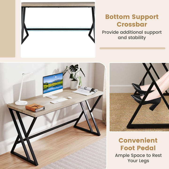 Giantex Large Computer Desk 59" Industrial Home Office Desk with Z-Shaped Metal Leg & Crossbar