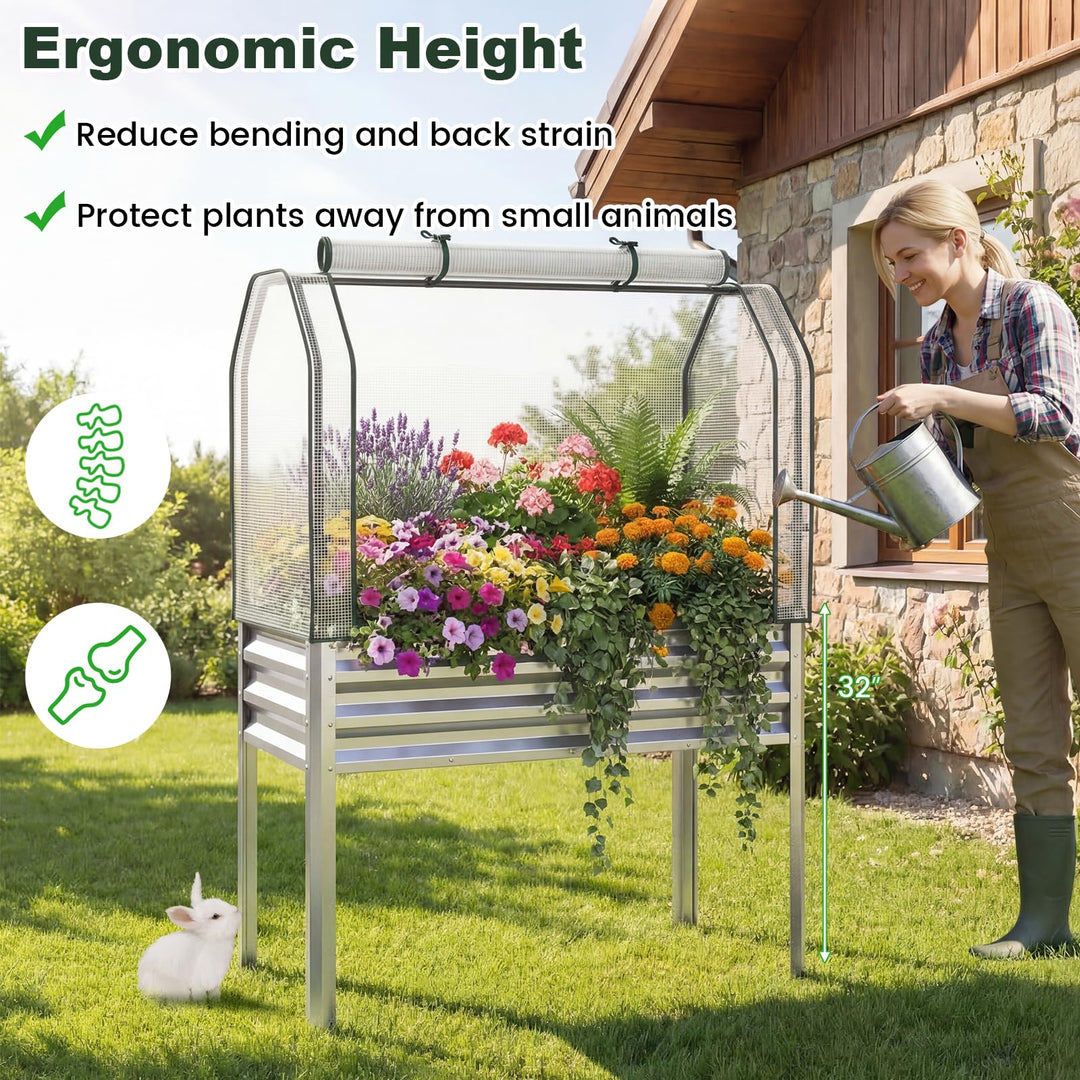 Giantex Raised Garden Bed with Legs &amp; Greenhouse Cover (1/2)