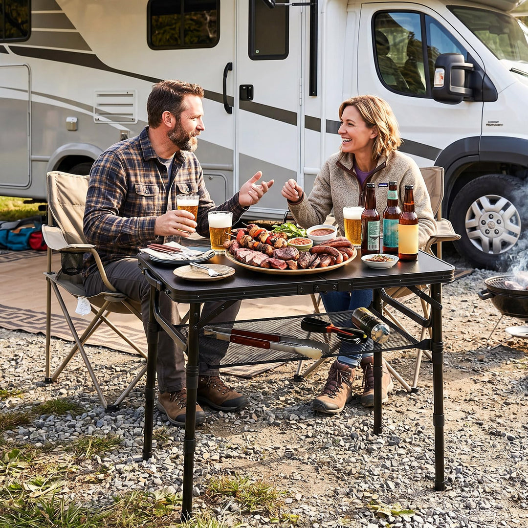Giantex 2 FT Folding Camping Table Max 28" with 3 Adjustable Heights