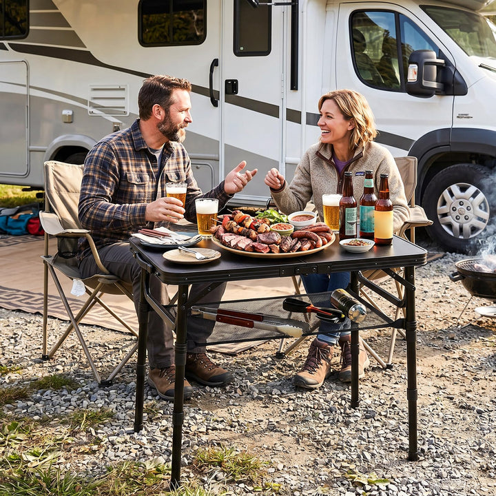 Giantex 2 FT Folding Camping Table Max 28" with 3 Adjustable Heights