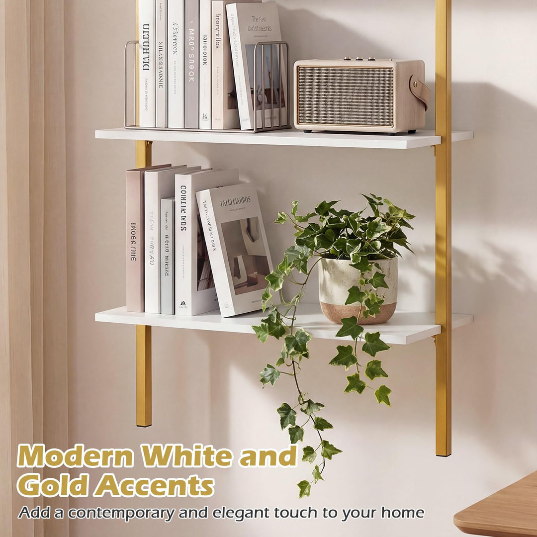 Giantex Ladder Shelf | 3-Tier Wood Wall Mounted Bookshelf with Metal Frame (1/2)