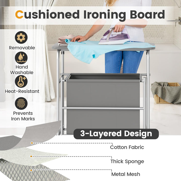 Giantex Laundry Sorter with Foldable Ironing Board 3 Section Tilt Out Laundry Hamper with Removable Bags