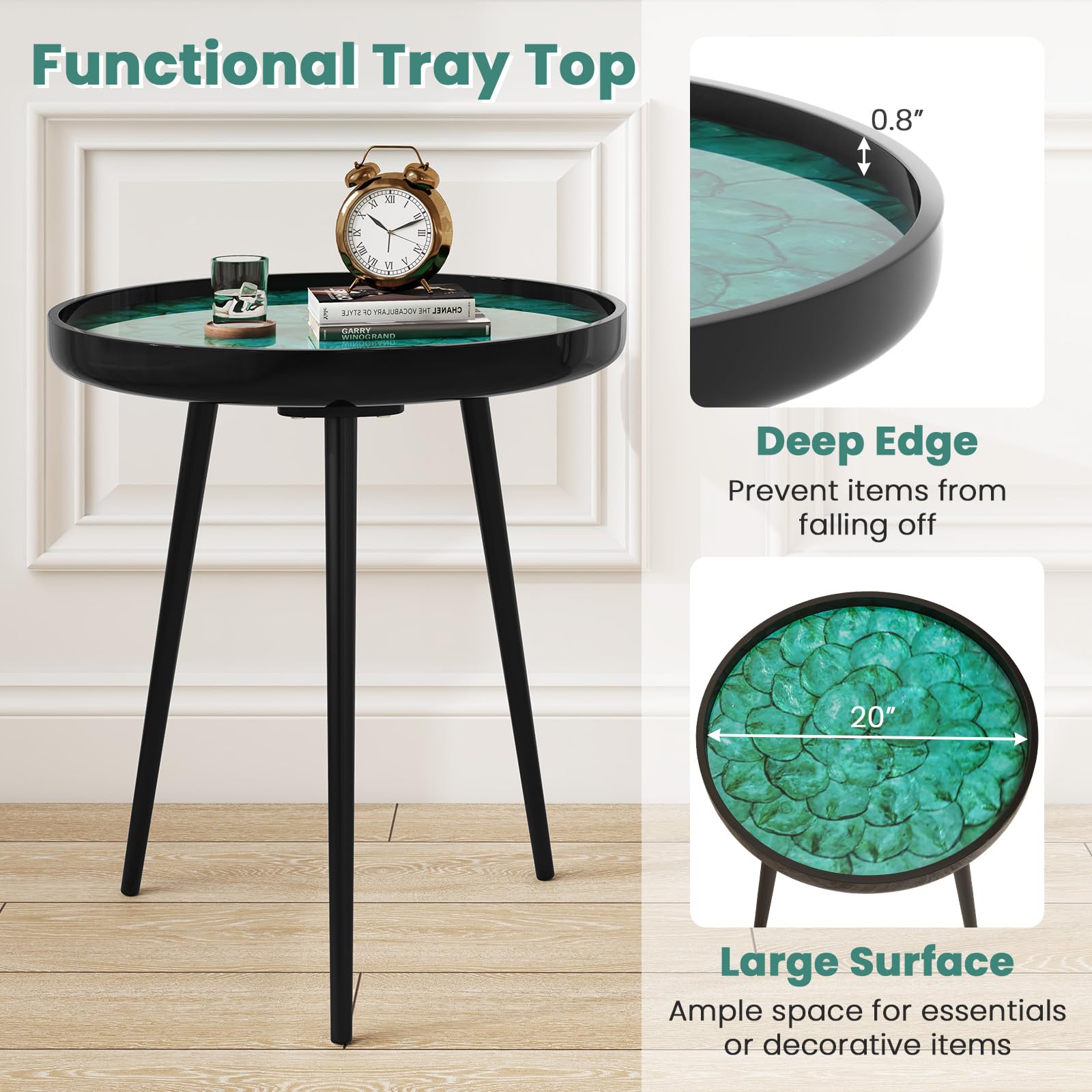 Giantex Outdoor Side Table, Round End Table with Epoxy Resin Finish