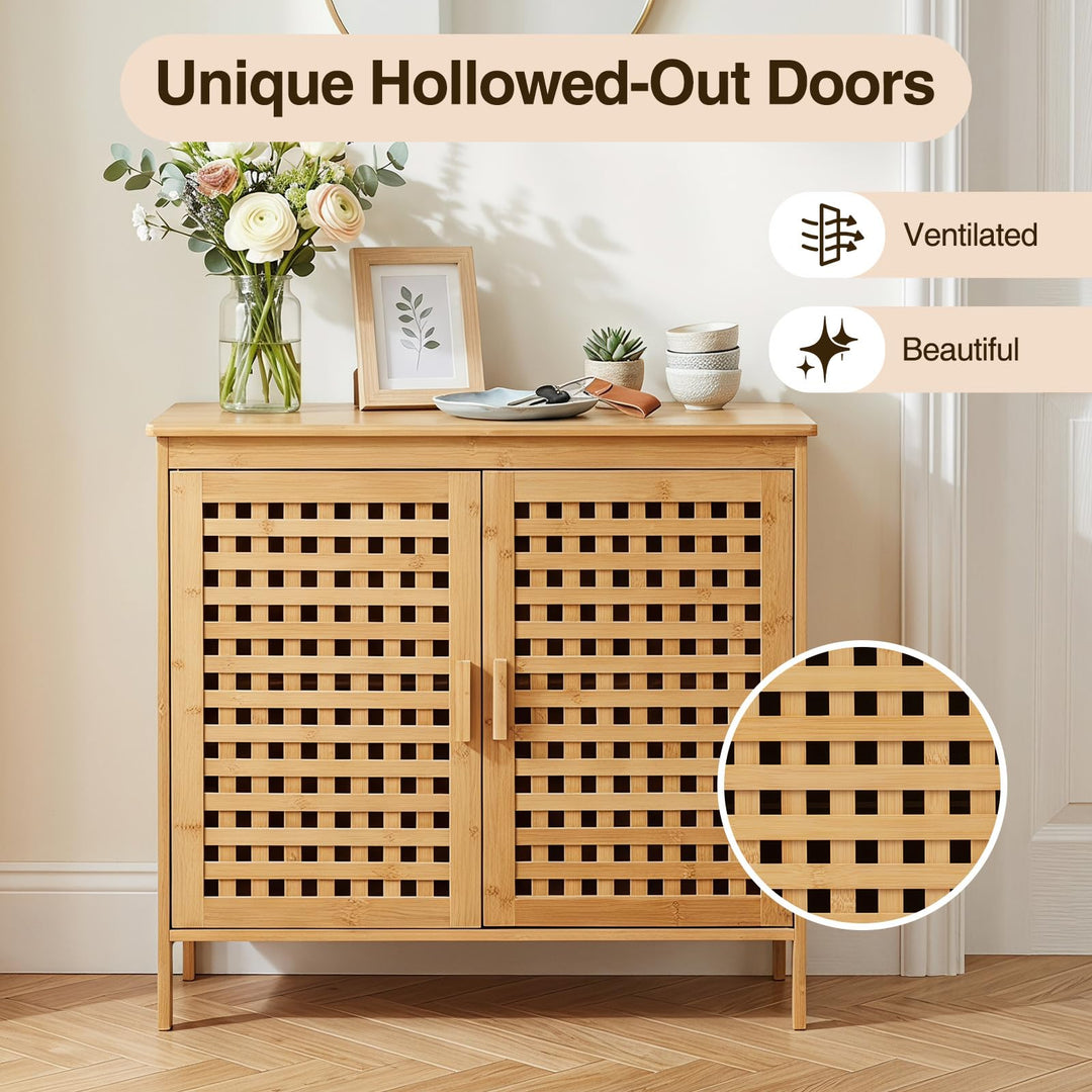 GIANTEX Freestanding Bamboo Bathroom Storage Cabinet with 2 Doors