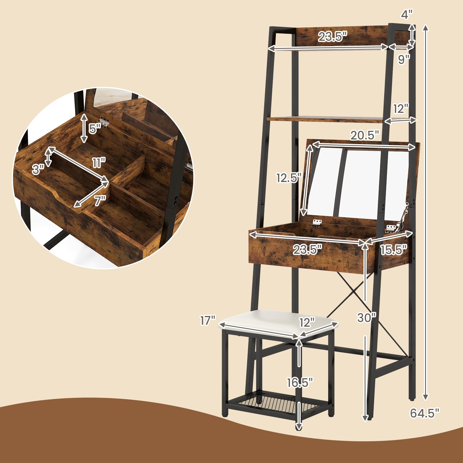 CHARMAID Ladder Vanity Desk Set