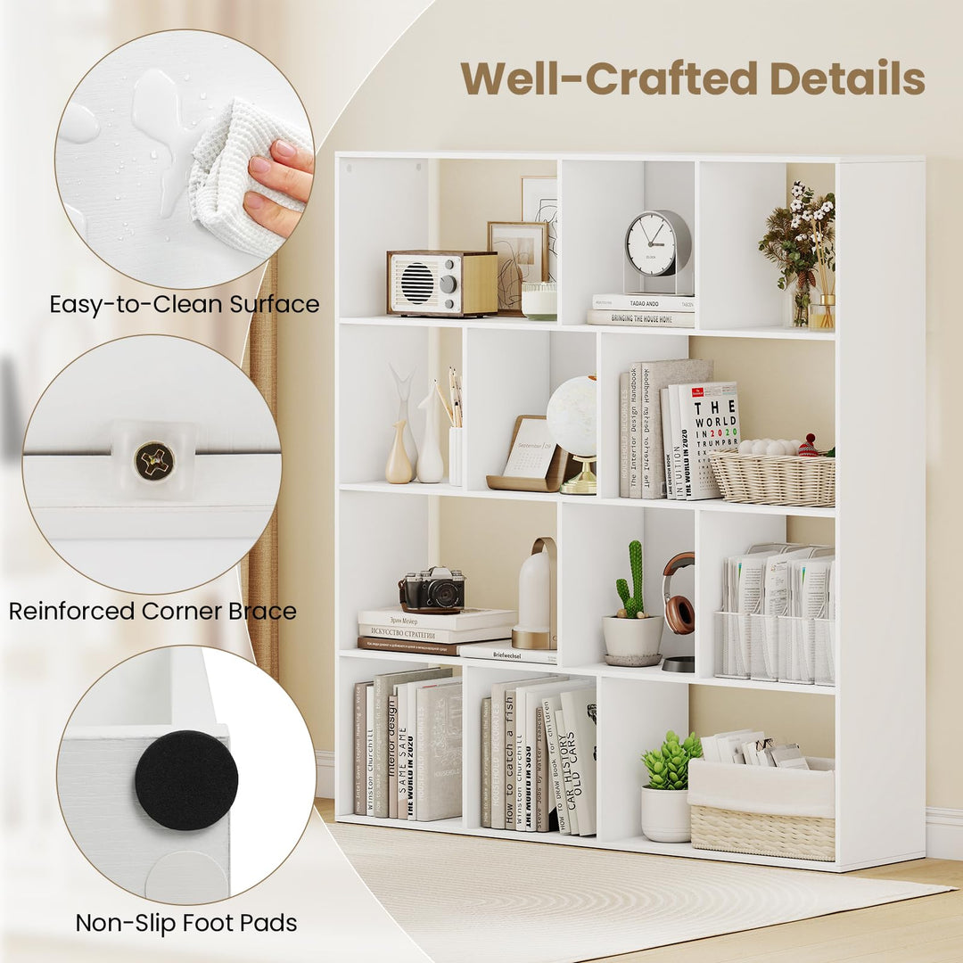 Giantex Open Shelf Bookcase 4-Tier Modern Bookshelf with 12 Storage Compartments