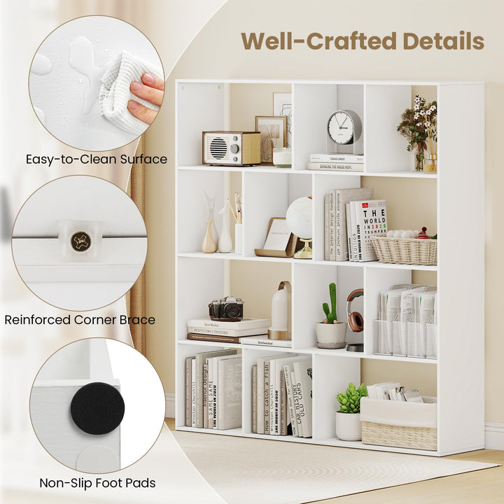 Giantex Open Shelf Bookcase 4-Tier Modern Bookshelf with 12 Storage Compartments