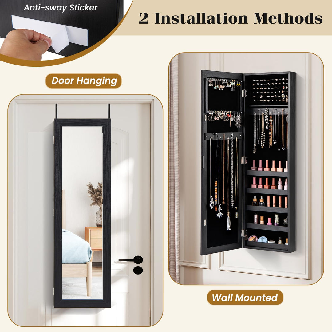 Giantex Wall or Door Mounted Jewelry Cabinet with Full Length Mirror Over The Door Jewelry Armoire Organizer