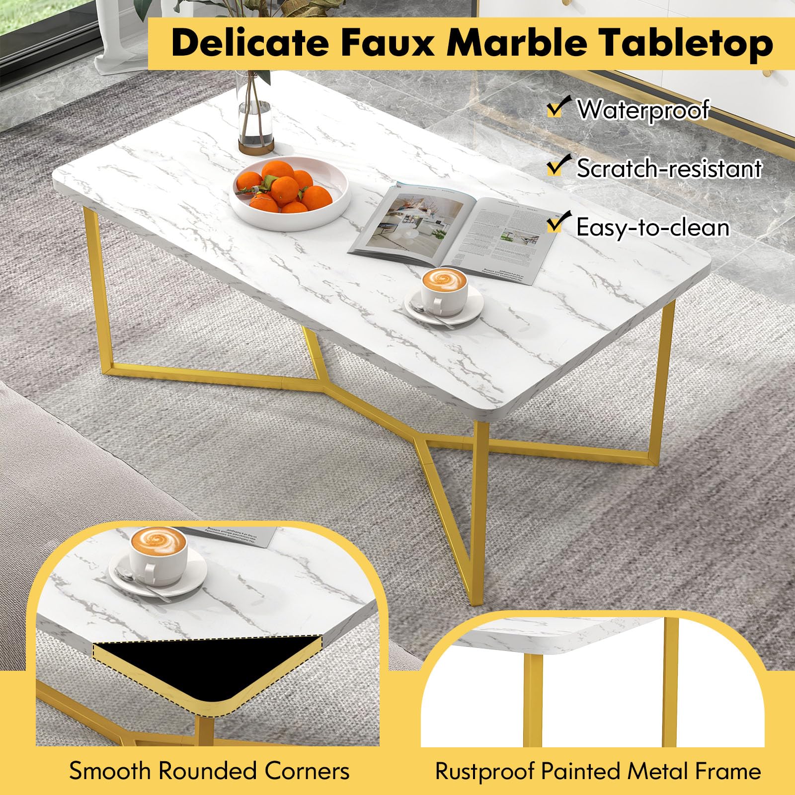 Giantex White Marble Coffee Table