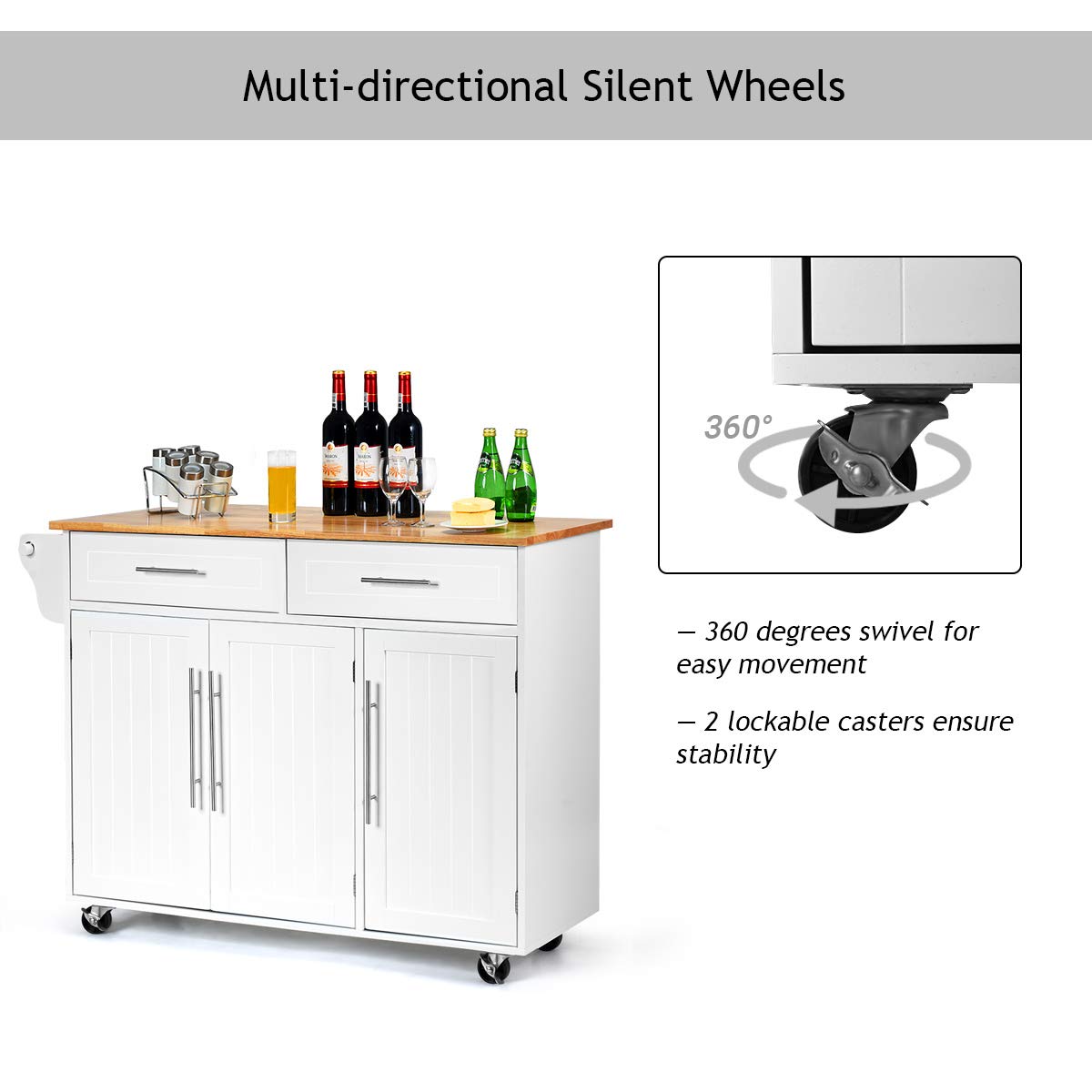 Giantex Kitchen Island Cart , 2 Drawers, 3 Door Cabinet