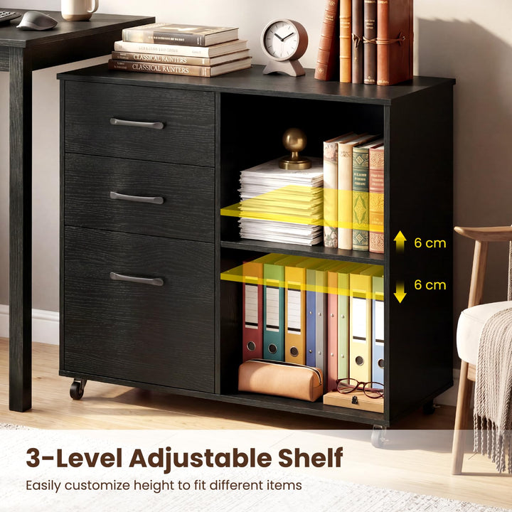 Giantex 3-Drawer Mobile File Cabinet with Open Storage Shelves