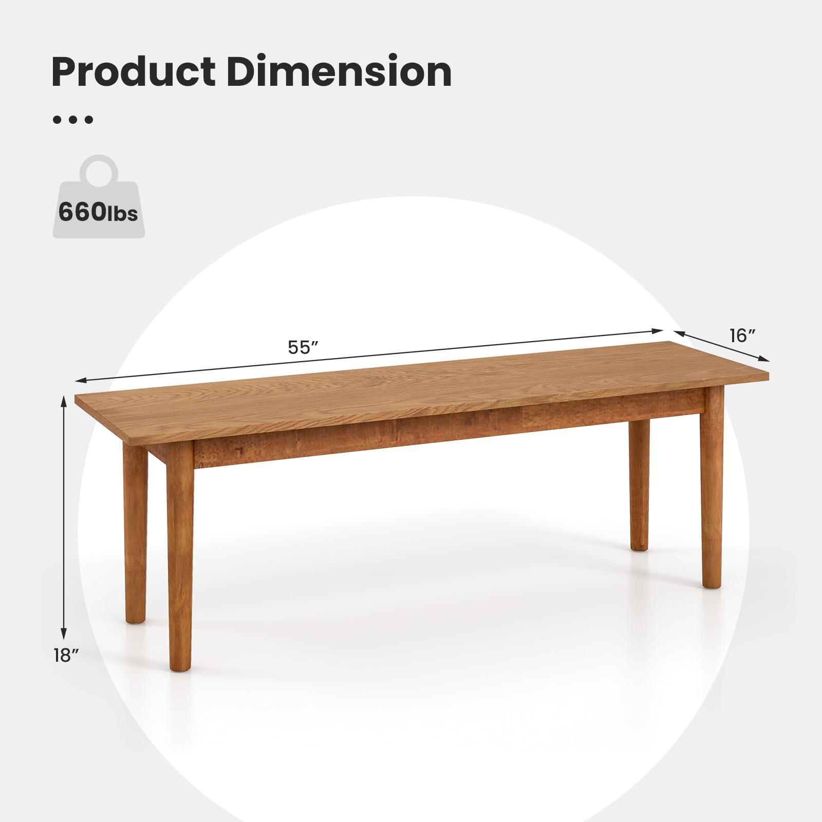 Giantex Wood Dining Bench, Entryway Bench w/Solid Rubber Wood Legs, 660 LBS Weight Capacity