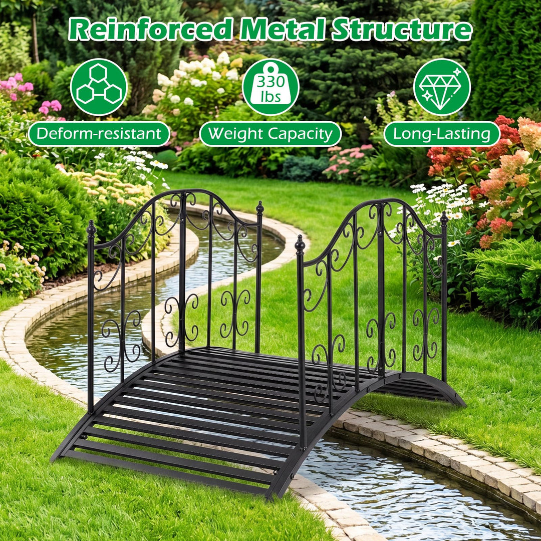 Giantex 4 FT Metal Garden Bridge with Powder-Coated Finish &amp; Scrollwork Rails