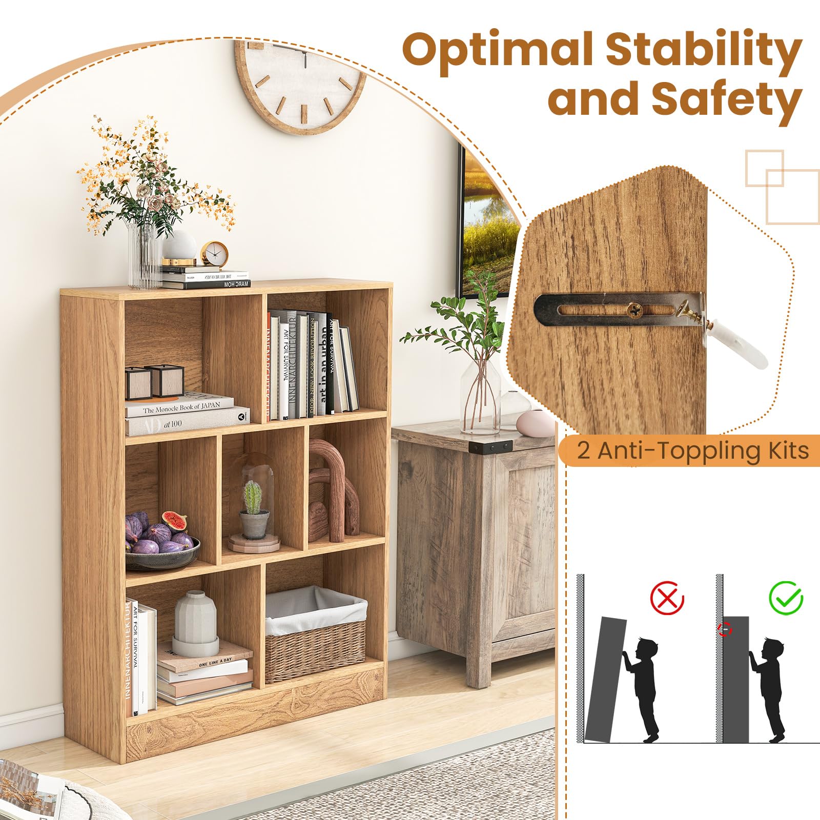 Giantex 8 Cube Bookcase, 4-Tier Freestanding Bookshelf w/ 8 Open Compartments, 2 Anti-Tipping Kits