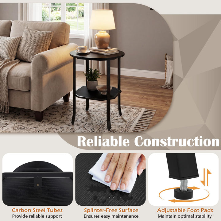 Giantex 2-Tier Round Small Sofa Couch End Table with Storage Shelf &amp; Steel Frame
