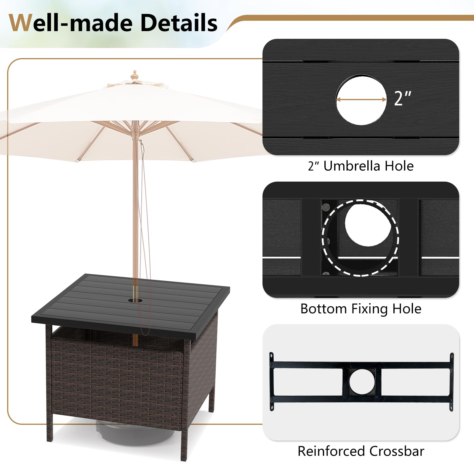 Giantex Umbrella Table, Outdoor Side Table with 2" Umbrella Hole, Rattan Umbrella Stand Holder Table